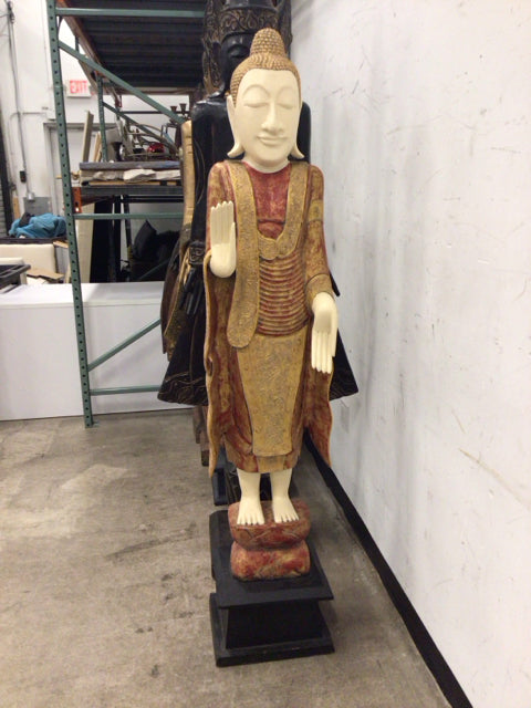 Standing Red/Gold Wood Carved Buddha