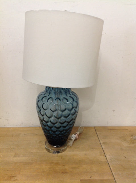 26" Dimpled Blue Glass Table Lamp w/Shade