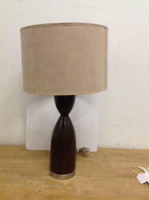 30" Wood Look Ceramic Base w/Suede Shade