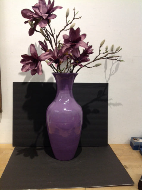 Silk Magnolias in Lavender Bamboo Vase