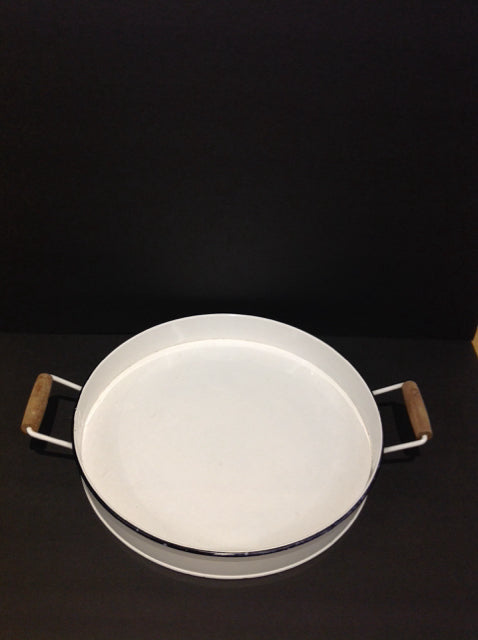 14.5" Round White Metal Tray