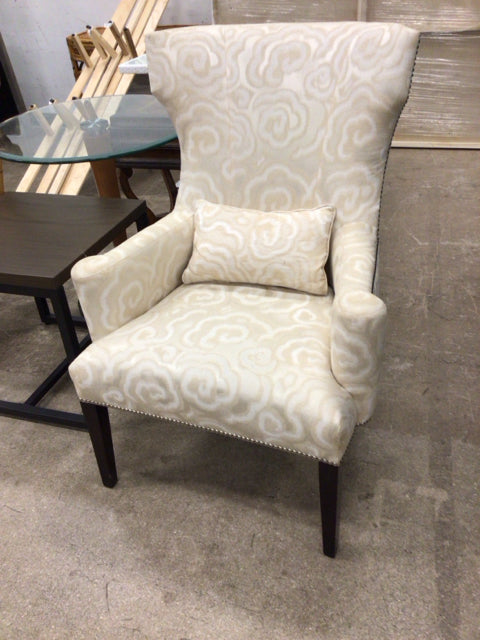 Beige & Gold Wingback Fabric Arm Chair