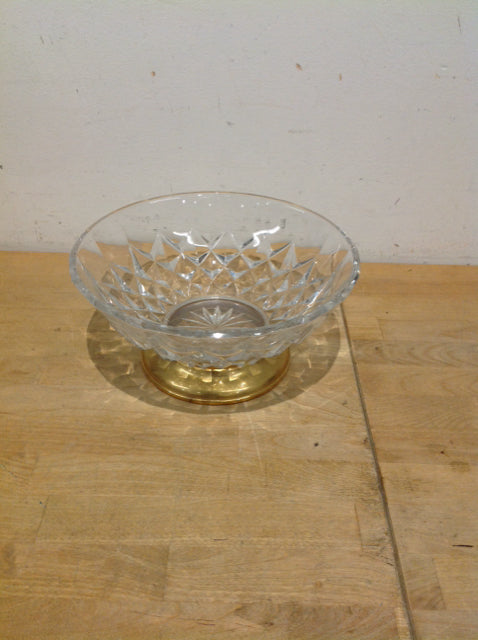 10" Carved Glass Bowl w/Goltone Base