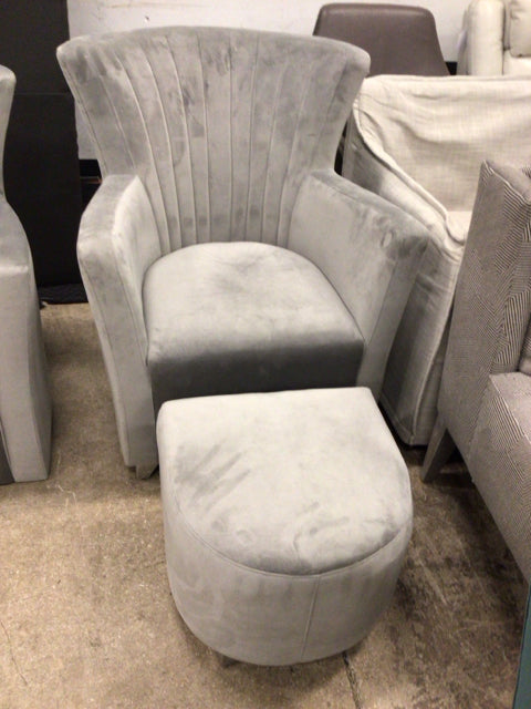 Grey Fabric Chair & Ottoman