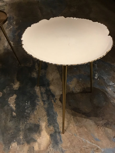 16" Scalloped Enamel Gold End Table As Is