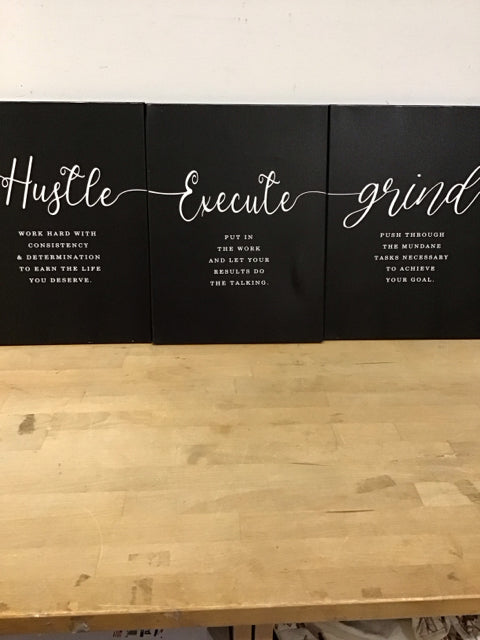 3-Panel Black Hustle, Execute, Grind