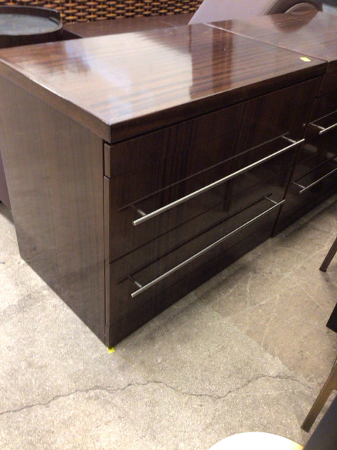 Brown Lacquered Three Drawer Nightstand