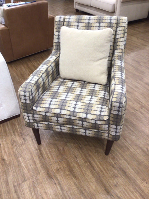 Grey/Gold Fabric Arm Chair W/Pillow