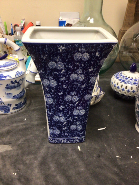 12" Blue & White Ceramic Vase