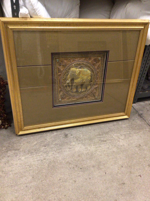 45 3/4" X 37 5/8" Gold Framed Elephant  Kalaga