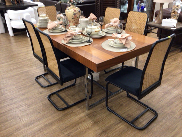 Set Of 6 Black Metal Framed Cane Back Dining Chairs