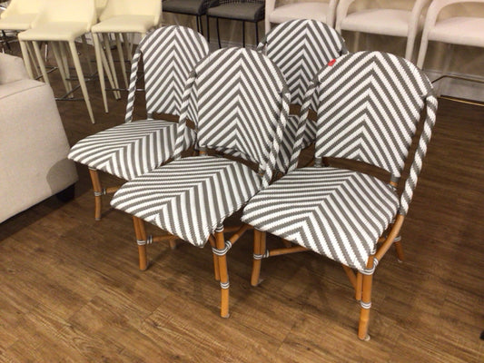 Set Of 4 Grey & White Woven Dining Chairs
