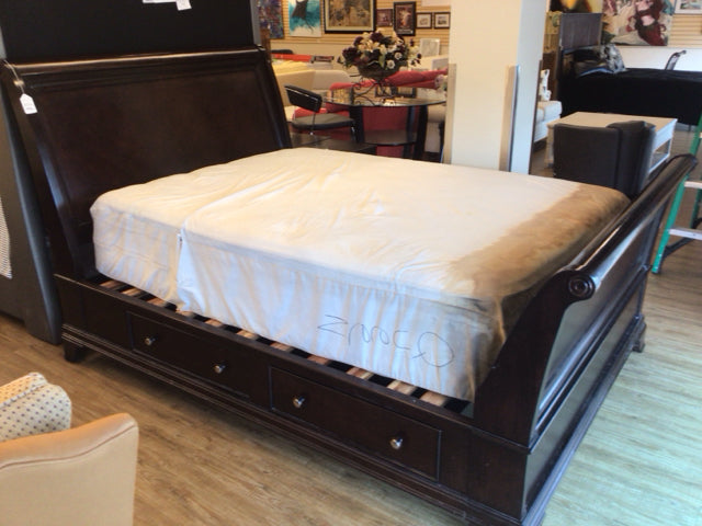 As-Is City Furniture Espresso Wood Queen Sleigh Storage Bed