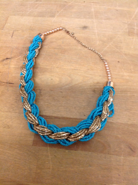 Necklace- Blue & Gold Beaded