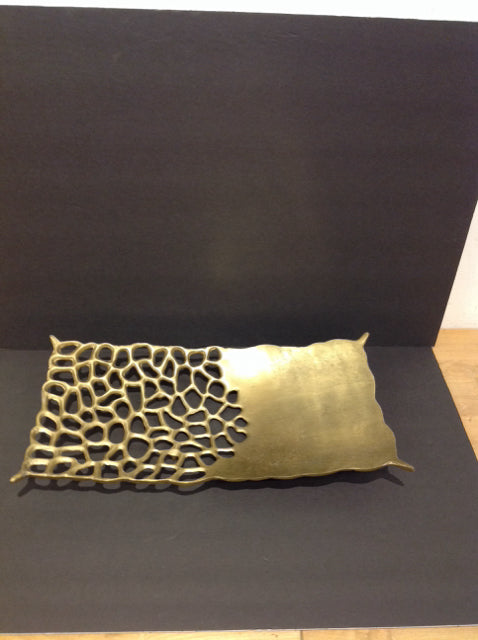 20" Footed Abstract Gold Metal Tray