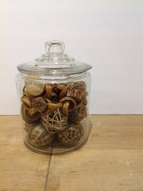 10" Glass Jar w/Misc Woven Decor Pieces