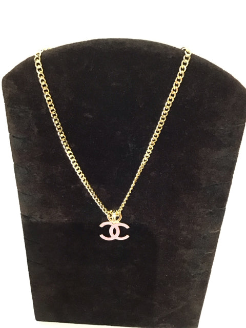 Chanel Style Gold w/Pink Enamel Necklace