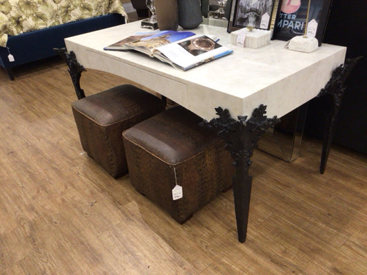 Fisher Weisman Acanthus Minor White One Drawer Office Desk W/Metal Legs