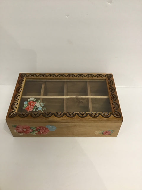 7.5x12.5 Flower Painted Wood Box w/8 Spaces