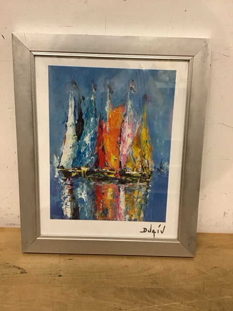 13x10 Metal Framed Abstract Multicolor Sailboats