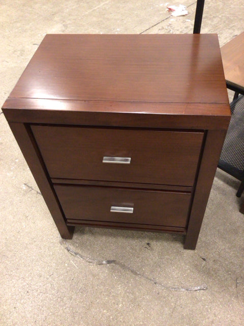Brown Wood Two Drawer Nightstand
