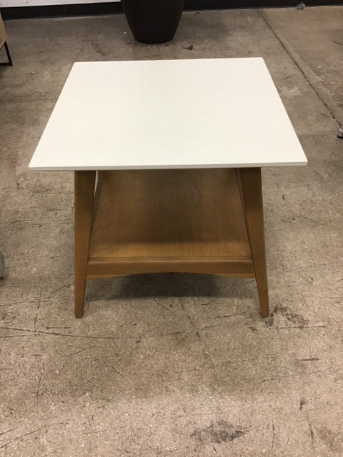 Square Cream W/Wood Base End Table
