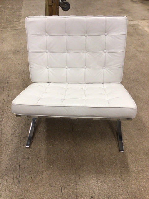 AS-IS White Leather Barcelona Style Chair