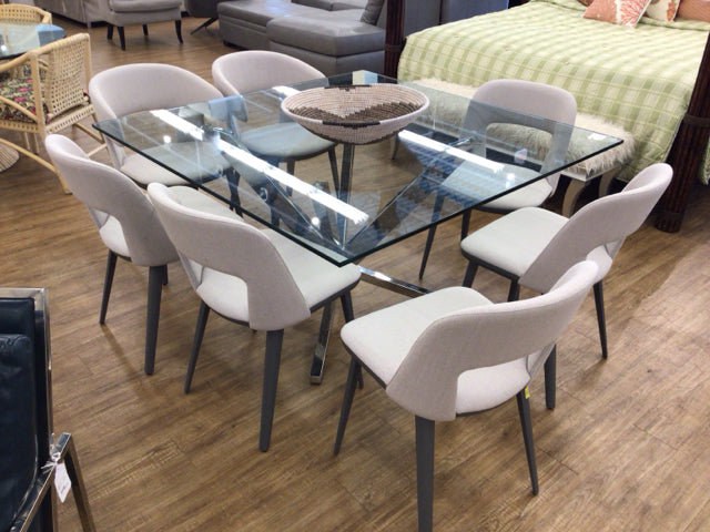 Set Of 8 Addison House Path Fabric Dining Chairs