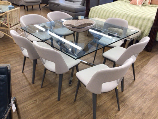 Set Of 8 Addison House Path Fabric Dining Chairs