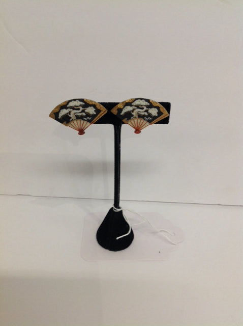 Japanese Porcelain Fan Earrings