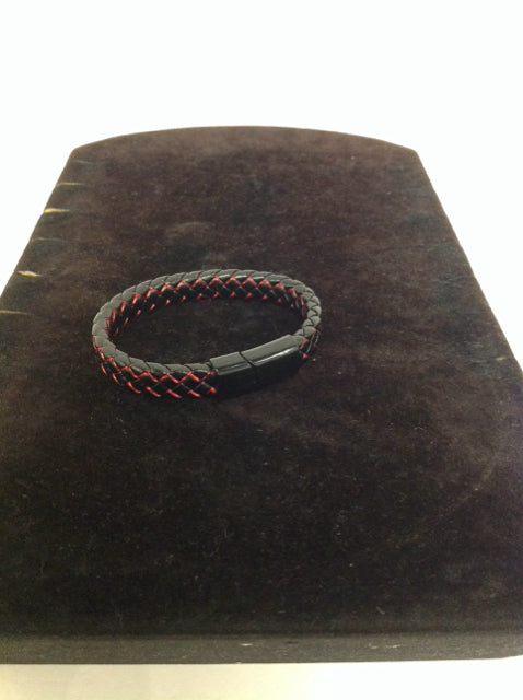 Mens Black/Red Leather Bracelet