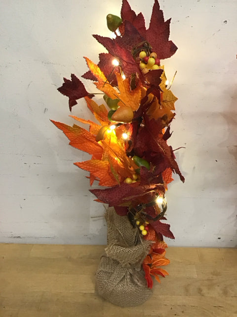20" Fall Swag Leaves Burlap Lights