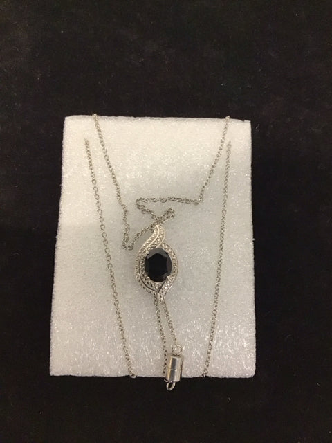 Silver Necklace w/Faceted Black Bead