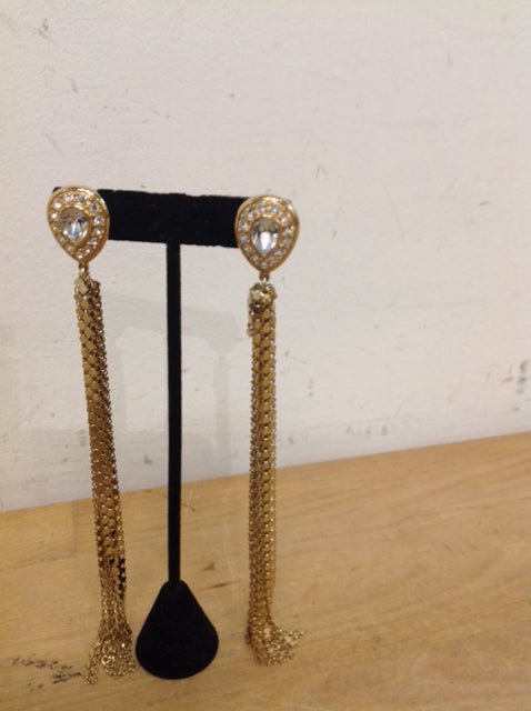 Earrings- Long Gold Chains W Stones