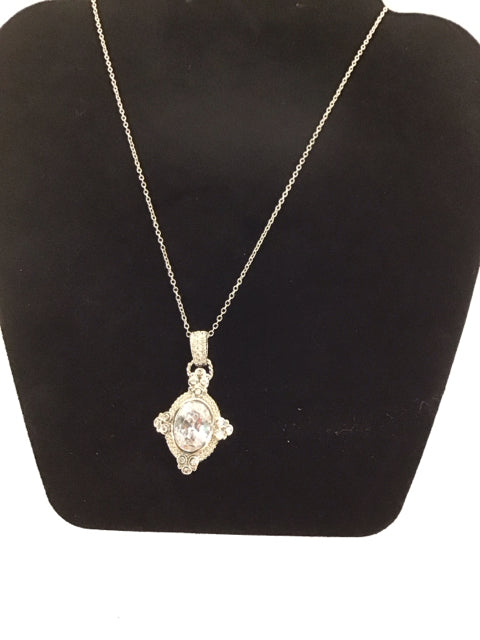 Silver Necklace w/Faceted Clear Stone Pendant