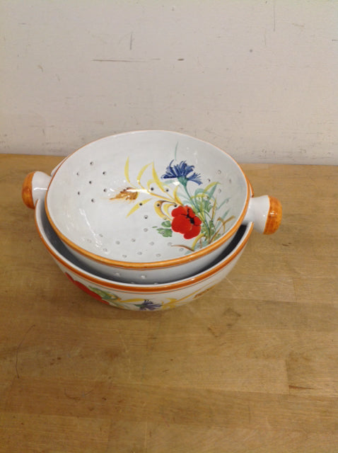 Painted Ceramic Bowl w/Collander