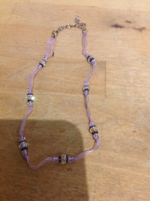 Necklace- Pink Beaded Ribbon