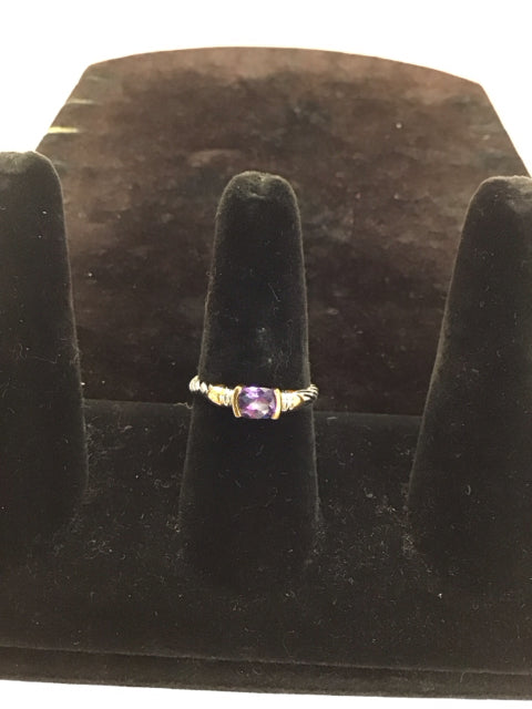 Silver Braid Ring w/Purple Stone Gold Accents