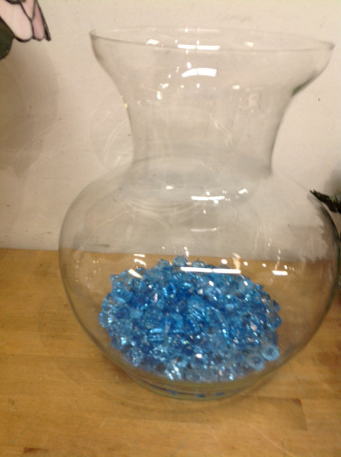 Vase- 14" Clear Glass W Blue Stones