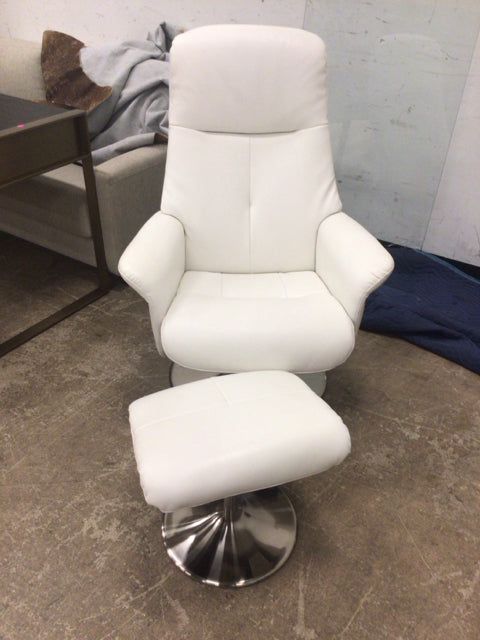 White Vinyl Recliner & Ottoman