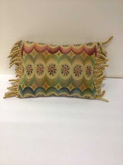 Small Embroidered Pillow w/Fringes