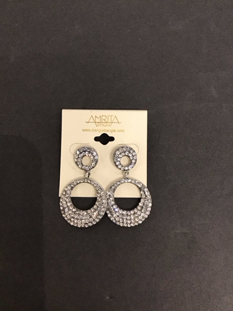 Silver Rhinestone Dangling Earrings