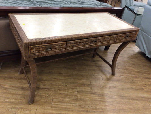 Stone Top Rattan Three Drawer Desk