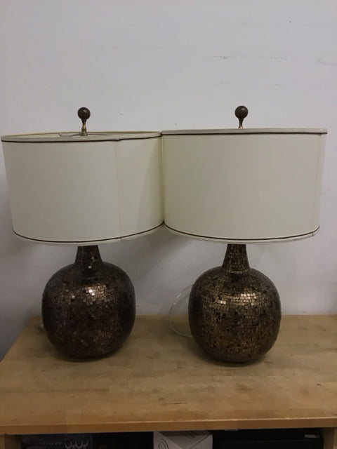 Pair Of 31.5" Brown Mosaic Table Lamps