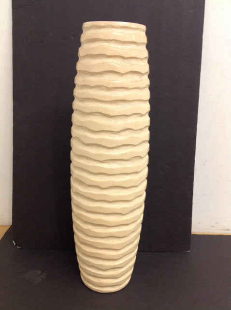 23" Ivory Waved Ribbed Vase