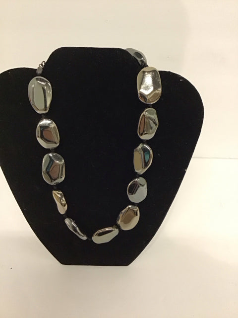 Hematite Tone Pebble Necklace