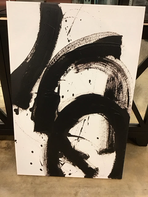 36"x24" Black & White Abstract Art