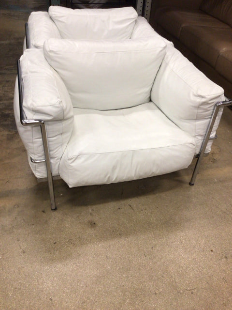 White Leather Le Corbusier Style Chair