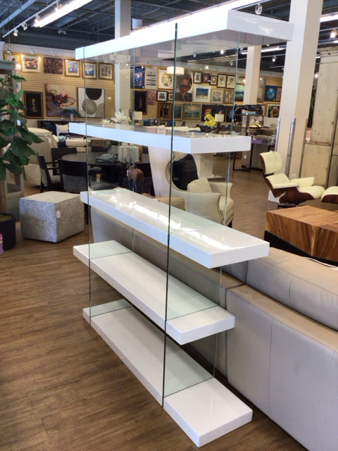 Modani White Lacqured & Glass Tall Bookcase