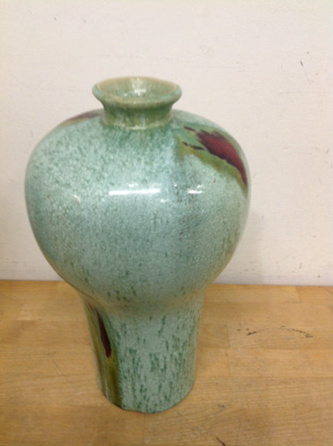 Vase- 13" Green Ceramic Drip